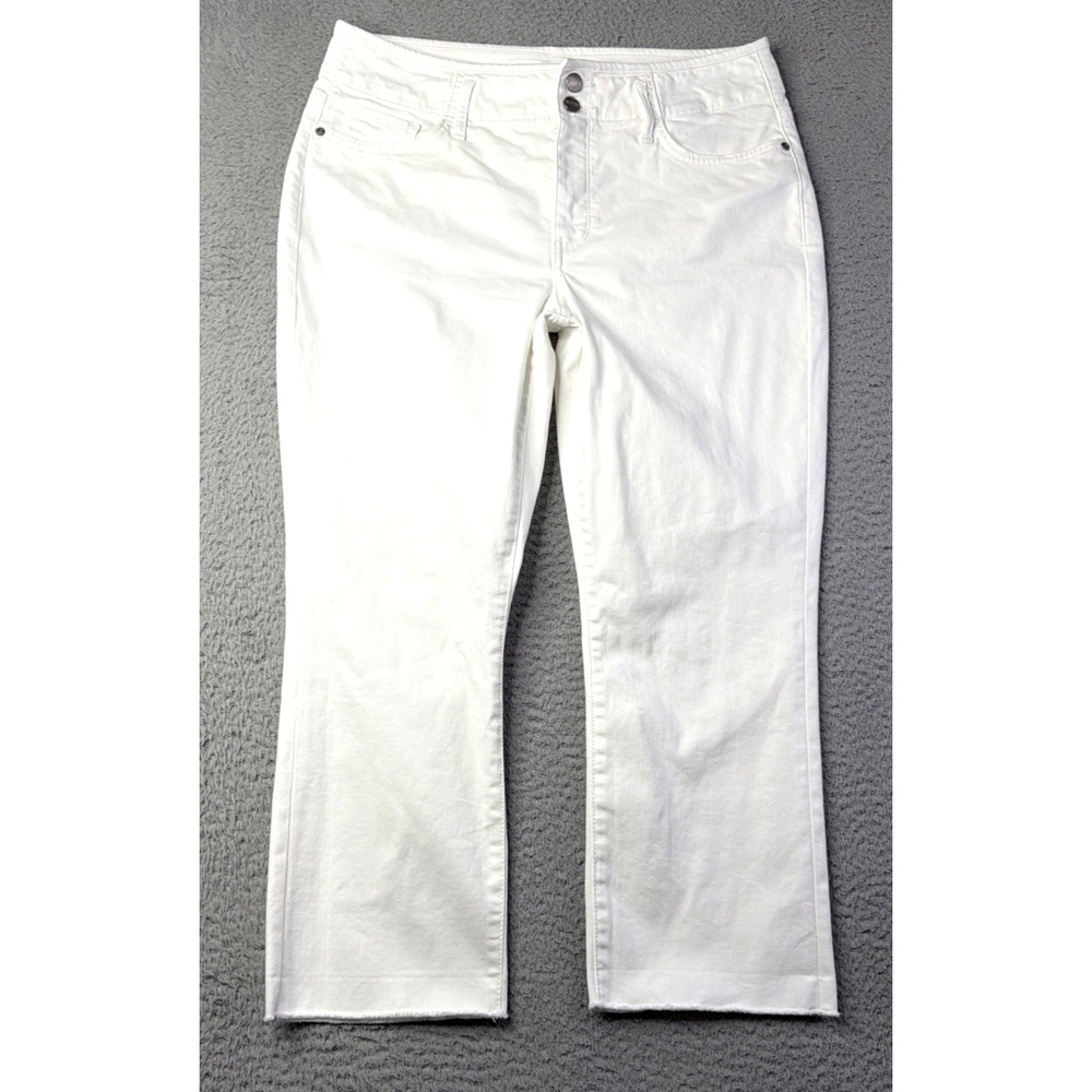 NYDJ Jeans Womens 12 White Cropped Lift Tuck Technology Raw Hem Denim NYDJ Jeans